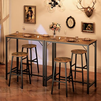 HOOBRO Bar Table with Charging Station, Rectangular Pub Table, High Top Coffee Table, Counter Bar Height Table, Narrow Long Dining Table, 35.4" L x 15.7" W x 35.6" H, Rustic Brown and Black BF90UBT01 - color: Rustic Brown + Black