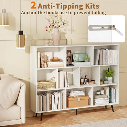 Tangkula 10-Cube Bookcase, Modern 55”L Storage Bookshelf with 5 Tapered Metal Legs & 2 Anti-Tip Kit, Freestanding Display Rack for Living Room, Study Room (White, Large 10-Cube) - size: Large 10-Cube