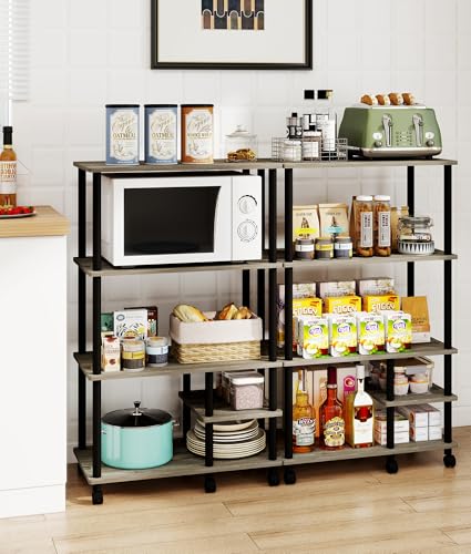 Kitchen Microwave Stand with Storage, 4-Tier Rolling Cart Coffee Table, Rack Shelf for Kitchens, Living Room, Balcony, Grey - color: Grey