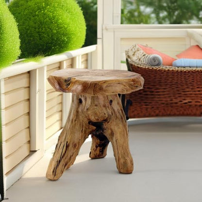 WELLAND Natural Cedar Stump Stool, Live Edge Mushroom Side Table, 14" H | Handcrafted from solid cedar with a live edge top and natural tree stump base