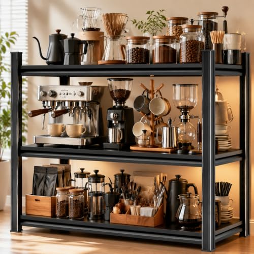 32"H x36"W Bakers Rack, 3-Tier Adjustable Kitchen Storage Rack, Highly Stable Metal Microwave Stand with Storage, 400lbs Per Tier Corner Display Shelf, Suitable for Kitchen Pantry Dinning Room, Black - size: 3T-32"H*36"W*12"D