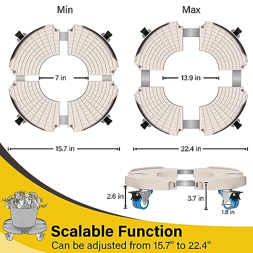Goovilla Plant Stand with Wheels 440LBS Load,2Pack, Adjustable 15-22",Beige | Heavy Duty Plant Caddy with Lockable Caster Wheels, Rolling Stand/Dolly/Roller for Indoor Outdoor Large Planter, Flower Pot - color: Beige
