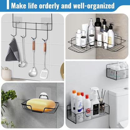 15 Pack Shower Caddy Adhesive Replacement - Strong No Drilling | Shower Shelf Adhesive Hooks for Bathroom Storage Shelves & Kitchen Racks, 3 Sizes Included