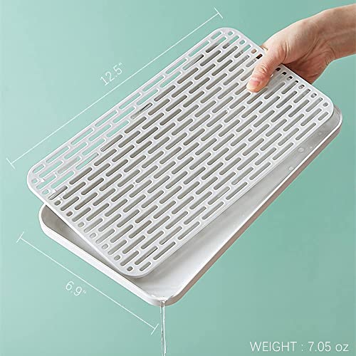 Small Drain Rack for Kitchen Sink, 2 Tier Cup & Dish Drying Rack for Office, Coffee Table, Multi-Use Tray for Serving, White & Grey Dish Drying Mat Big Enough - size: 6.69W x 12.2L