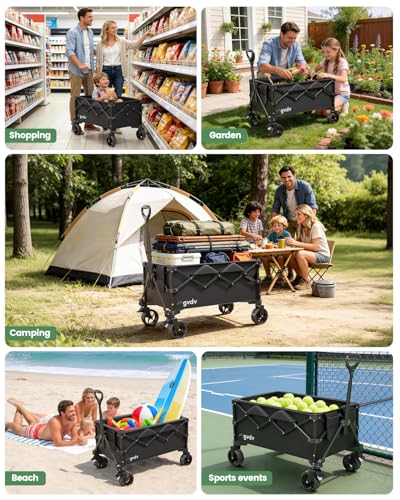 GVDV CW35 Wagons Carts Foldable, 42-Inch Extended Handle Collapsible Utility Wagon, 330LBS Heavy-Duty Shopping Cart for Groceries, Sports, Camping, Garden