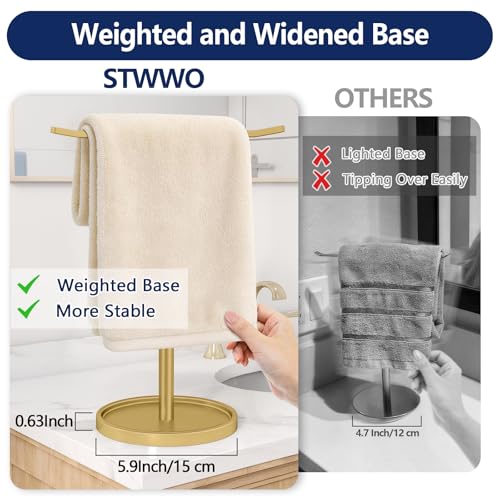 STWWO Hand Towel Holder | Stainless Steel Towel Holder Stand for Bathroom, Kitchen Countertop, T-Shaped Hand Towel Rack Stand, Gold - color: Gold