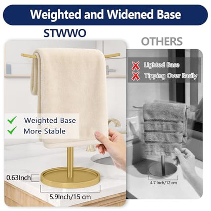 STWWO Hand Towel Holder | Stainless Steel Towel Holder Stand for Bathroom, Kitchen Countertop, T-Shaped Hand Towel Rack Stand, Gold - color: Gold