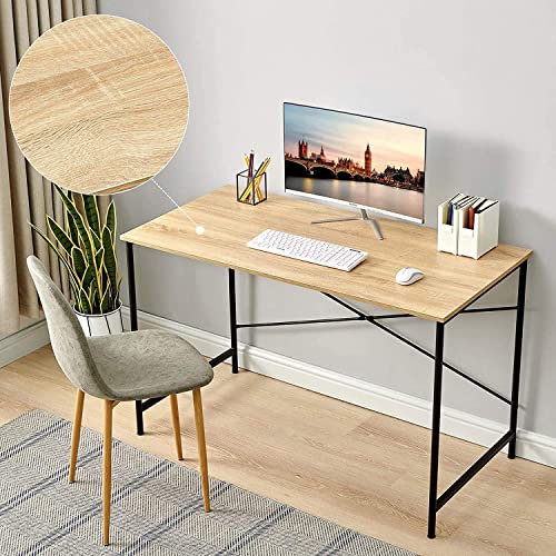 FurnitureR Computer Desk 42.7-Inch Home Office Desk Student Writing Desk with Metal Legs Wood Top Modern Simple Workstation for Small Rooms, 42.7 x 23.6 x 29.7 in, Oak and Black - color: Oak and Black