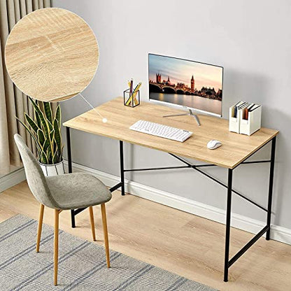FurnitureR Computer Desk 42.7-Inch Home Office Desk Student Writing Desk with Metal Legs Wood Top Modern Simple Workstation for Small Rooms, 42.7 x 23.6 x 29.7 in, Oak and Black - color: Oak and Black