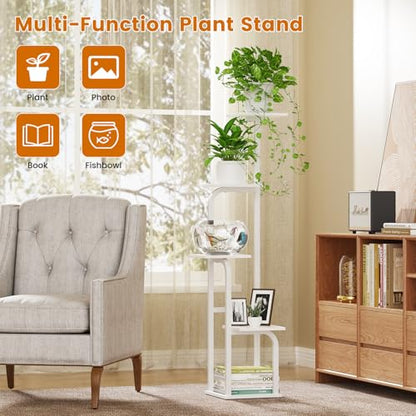 Asgolion 5 Tier Plant Stand Indoor, Plant Shelf for Multiple Plants, Flower Pot Holder Shelf, Planter Display Rack for Patio Garden Balcony Living Room Bedroom Decor, White