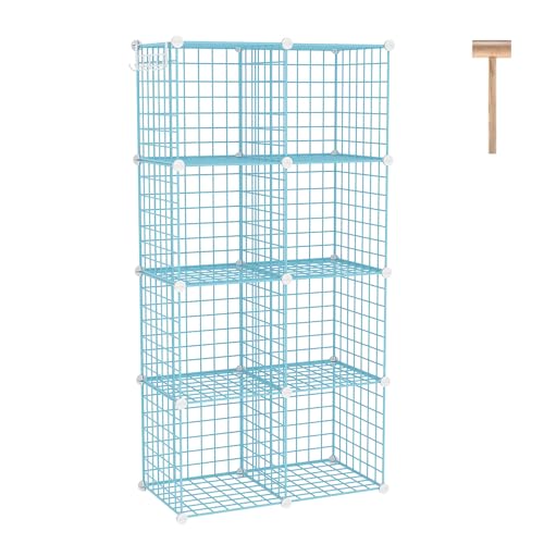 C&AHOME Wire Cube Storage, 8 - Cube Organizer Metal C Grids Units, Blue | Modular Shelves Units, Closet Organizer, Storage Bins Shelving, Ideal for Home, Office, Living Room - color: Blue, size: 8 Cube