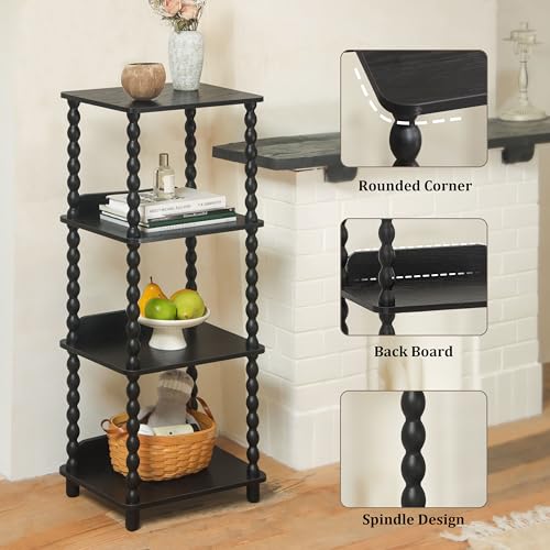 Fultyle Book Shelf, 4-Tier Bookshelf with Storage, Small Bookcase Display Shelves with Solid Wood Legs for Bedroom, Living Room, Office and Small Spaces (Black) - color: Black