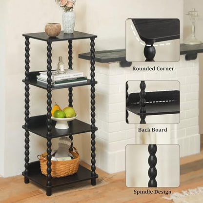Fultyle Book Shelf, 4-Tier Bookshelf with Storage, Small Bookcase Display Shelves with Solid Wood Legs for Bedroom, Living Room, Office and Small Spaces (Black) - color: Black