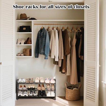 3-Tier Expandable Shoe Rack for Closet，Adjustable Shoe Rack，Black Metal Free Standing Shoe Rack for Entryway Closet Doorway - color: 3 Layers and 2 Tubes