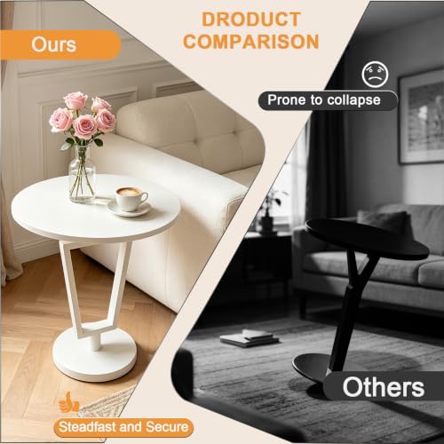 Lightdot White Round Side Table Modern End Table for Small Space Heavy Duty Metal Base Accent Table Nightstand for Living Room Bedroom Coffee-Easy Assemble - color: White-t