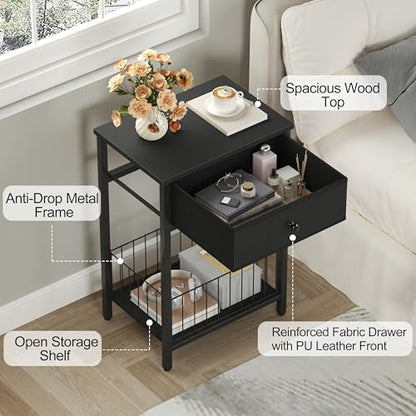 Small nightstand, Bed Side Tables Bedroom, Black Side Table, end Table with Drawer, one Drawer nightstand, Black end Table LNT0061BK - color: Black