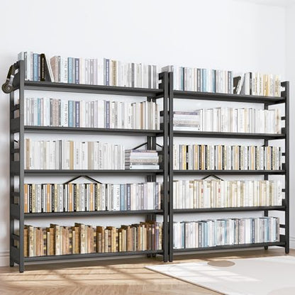 HCHQHS 5 Tier Bookshelf, Adjustable Industrial Bookcase, Vertical Tall Book Shelf, Wood and Black Metal Open Bookshelves for Home Office, Living Room, Bedroom - color: Black, size: 5-Tier (47"W x 57"H)