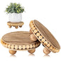 HouseJoy Round Wood Risers for Display：2P Beaded Riser Distressed Decor | Stable Wood Coaster-Rustic Farmhouse Pedestal Display Riser for Cake/Plant Stand/ Tiered-Ball Decoration-Raised High Holder