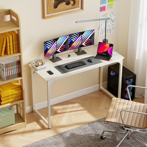 Dkelincs 47 Inch Computer Desk Home Office Desk Gaming Writing Desk Modern Simple Style Study Work Table with Metal Frame, Large Legroom, Adjustable Feet, Water-Resistant, Scratchproof Surface, White - color: White, size: 47 Inch