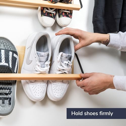 Wall Mounted Shoe Rack - A Wooden, Modern, Slim, and Small Shoe Storage Solution for Shoes and Boots in Narrow Spaces, entryways, or hallways. (30-in-Wide, Pack of 2) - size: 30-in-wide (Pack of 2)