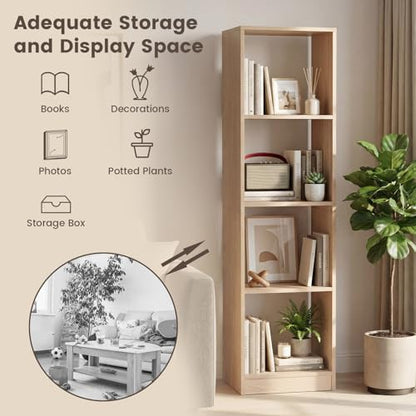 Tangkula 4 Cube Bookshelf, Freestanding 5 Tier Open Bookcase, Modern Cube Storage Organizer with Anti-toppling Device, Multipurpose Wooden Display Shelving for Living Room Study Office (1, Natural) - size: Natural