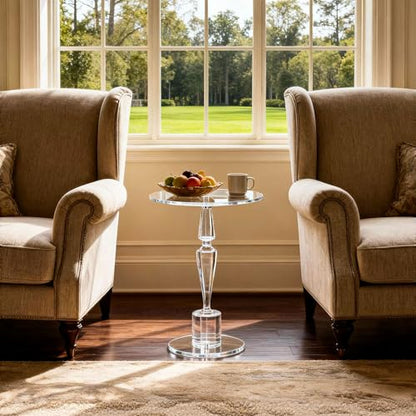 Acrylic Round Side Table, End Table Nightstand Pedestal Table for Living Room, Bedroom, Balcony (Clear, 15.7“×15.7”×21.7“) - color: Clear