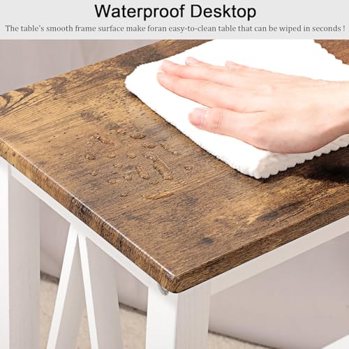 Narrow End Table Rectangular Side Tables for Small Spaces Wood Framed Night Stands Sofa Bedside Table for Living Room Brown Smooth Tabletop Industrial Accent Furniture for Bathroom Bedroom - color: Brown&white