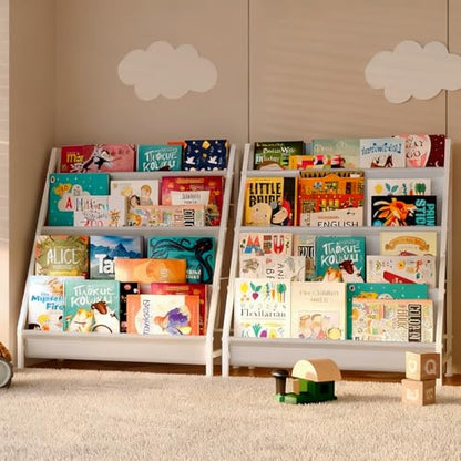 Aokitsink 4-Tier Kids Bookshelf, Book Shelf for Kids Rooms,Book Rack for Kid with Four Deep Pockets,Nursery Bookshelves for Kid' Playroom, Toddler Bookshelf as a Children's Gift - color: White