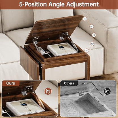 OtterOasis C Shaped End Table for Couch Rolling Side with Wheels Walnut | Wood, Desk Tv Tables, with Folding Desktop, Lockable Wheel, with Hidden Storage, for Living Room, Bedroom - color: Walnut