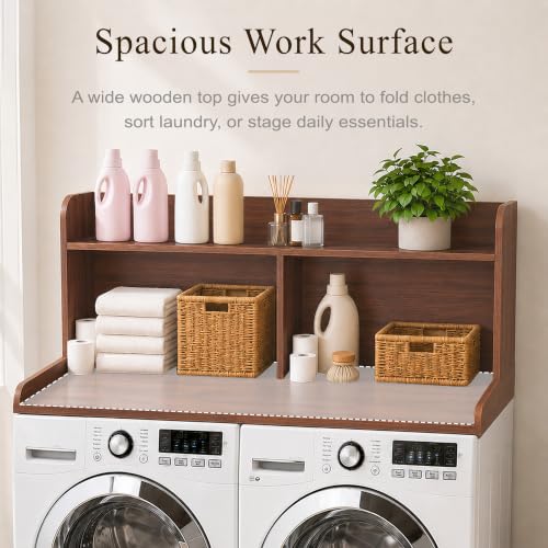 Royxen Laundry Countertop with 20" Shelf Universal Fit, Washer and Dryer Countertop with Storage Space, Laundry Room Storage (Walnut) - color: Walnut Color