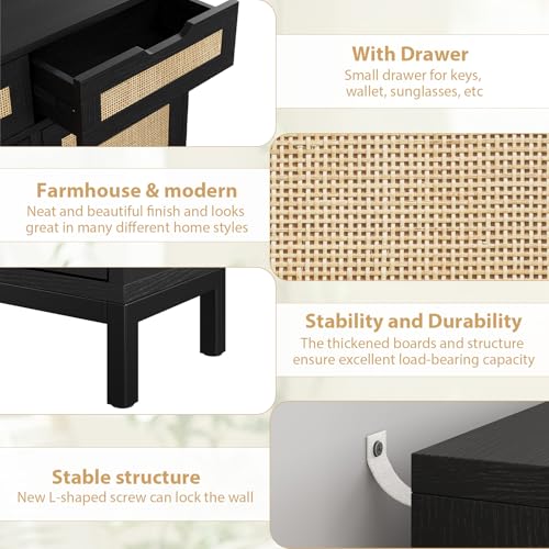 Jocoevol Rattan Shoe Cabinet for Entryway, Boho Shoe Storage Cabinet with 4 Flip Drawers and 2 Drawers, Narrow Freestanding Shoe Rack with Metal Legs for Entryway/Hallway/Foyer (Black) - color: Black