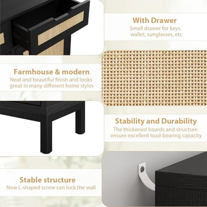 Jocoevol Rattan Shoe Cabinet for Entryway, Boho Shoe Storage Cabinet with 4 Flip Drawers and 2 Drawers, Narrow Freestanding Shoe Rack with Metal Legs for Entryway/Hallway/Foyer (Black) - color: Black