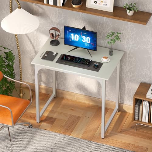Dkelincs 32 Inch Small Computer Desk Home Office Desk Writing Desk Modern Simple Style Study Work Table with Metal Frame, Easy Assembly, Adjustable Feet, Water-Resistant, Scratchproof Surface, White - color: White, size: 32 Inch