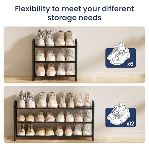 ENJOYBASICS 3 Tier Expandable Shoe Rack for Closet, Free Standing Metal Shoe Shelf Storage Organizer Holder 12 Pairs, Adjustable Width Shoe Rack for Entryway Small Space, Black - size: 3 Tier (6-12 Pairs)