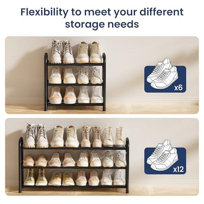 ENJOYBASICS 3 Tier Expandable Shoe Rack for Closet, Free Standing Metal Shoe Shelf Storage Organizer Holder 12 Pairs, Adjustable Width Shoe Rack for Entryway Small Space, Black - size: 3 Tier (6-12 Pairs)