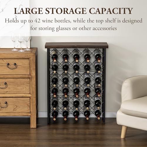 MyGift Wine Rack Freestanding Floor Stand, 9 Tier Wine Bottle Shelf - Holds up to 54 Bottles (with Wood) - color: With Wood