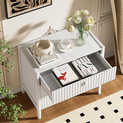 Furniway Nightstand Set of 2, Modern End Table with Solid Wood Legs, Bedside Table with 3 Drawers and Metal Handles for Bedroom, White - color: White, size: 17.7"D x 31.5"W x 29.5"H (2 Piece)