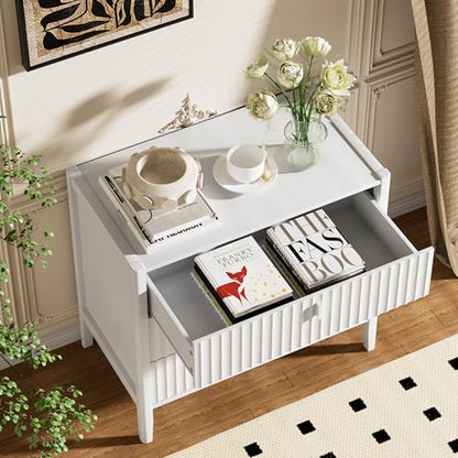 Furniway Nightstand Set of 2, Modern End Table with Solid Wood Legs, Bedside Table with 3 Drawers and Metal Handles for Bedroom, White - color: White, size: 17.7"D x 31.5"W x 29.5"H (2 Piece)