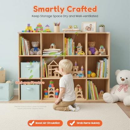 12 Cube Storage Organizer, Solid Wood Bookshelf, Vertical or Horizontal Bookcase, Open Cube Book Shelf, 47.2 in Cubes Organizer for Bedroom, Living Room, Office (47.2 X 11.8 X 35.4 in) - size: 47.2 X 11.8 X 35.4 in