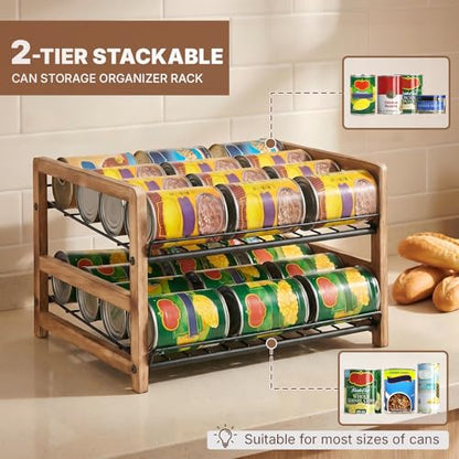 DGWJSU Can Organizer for Pantry 2-Tier, Can Storage Organizer Pantry, Soda Can Organizer, Holds up to 24 Cans Holders for Pantry, Cabinet, Countertop, Carbonized Brown - size: 2 Tiers