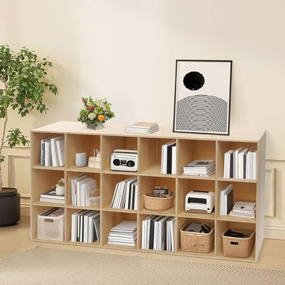 18 Cube Solid Wood Bookcase, Wooden Bookshelf Modern Floor Standing Storage Shelf for Living Room Bedroom Office, 11.8 * 11.8 * 11.8in Cubes with 220lbs Capacity, Easy Assembly - size: 18 Cube