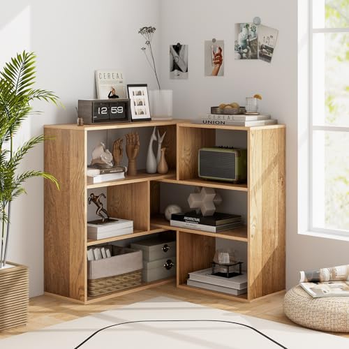 Tangkula 3 Cubes Bookcase, Irregular Open Bookcase, Freestanding Bookshelf Combination, Anti-Tipping Device, Home Display Storage Shelf for Living Room Study (Natural, 3-Cube, Convex)