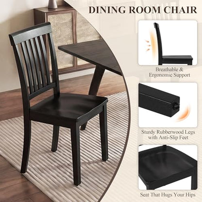 COLAMY Wooden Dining Chairs Set of 4, Farmhouse Dining Room Chairs, Windsor Spindle High Back Side Chairs, Armless Rubberwood Kitchen Table Chairs, Black - color: Black, size: Set of 4
