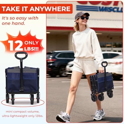 Foldable Wagon with Tailgate,12 lb Lightweight Small Utility Cart | Garden, Grocery, Beach, Camping, Portable Use, Blue - color: Navy Gray