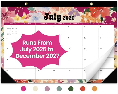 Desk Calendar 2026-2027, 18-Month Calendar Runs from July 2026 to December 2027, Large 17" x 12" Monthly Desktop & Wall Calendar for Home & Office - Vivid Bloom - color: d-Vivid Bloom, size: Jul 2026 – Dec 2027