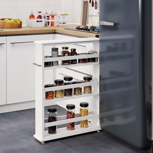 Lavish Home 3-Tier Slim Rolling Storage Cart - 25” x 5.7” Narrow Rolling Cart with Handle and Wheels for Bathroom, Laundry Room, and Kitchen Organization - Pull-Out Home Organizers (White) - color: White, size: 25”W x 5.7”D