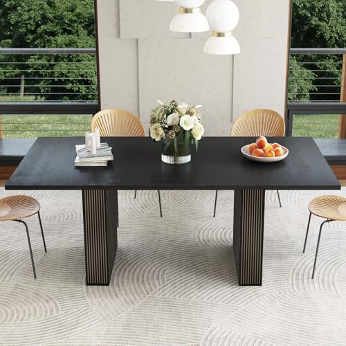 78 Inch Dining Table for 6 8 10, Modern Farmhouse Rectangular Kitchen Table, Dining Room Long Tables with Wood Strip Base for Kitchen Living Room (Black) - color: Black, size: 78" Rectangular