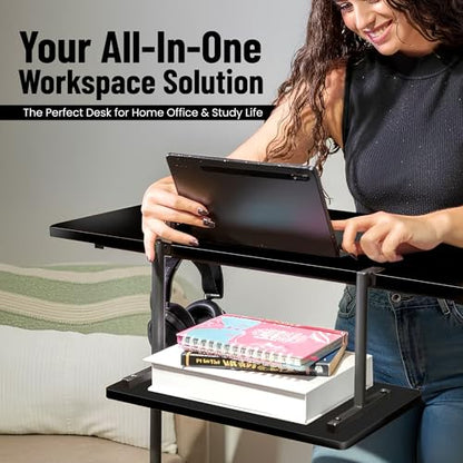 Small Rolling Desk with Wheels, Adjustable Height 27"-43.3" Portable Standing Desk, 31.5"x15.7" Tabletop, Mobile Laptop Computer Table for Home Office Workstation, Black - color: Black