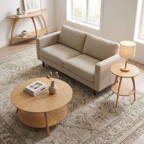 Martin Svensson Home LAX Mid Century Wood Sofa Console Table, Blonde | Retro Modern, Half-Moon Table with Lower Shelf, for Living Room or Entryway - color: Blonde