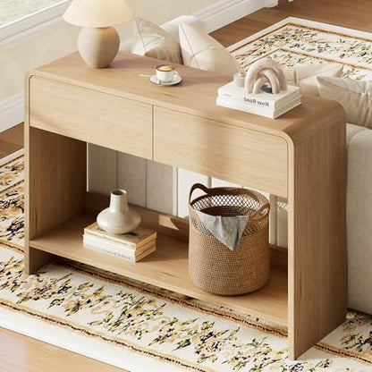 AMERLIFE 45" Modern Entryway Console Table with 2 Storage Drawers | Open Bottom Shelf, Wood Grain Finish, Rounded Edges, Long Sofa Table, Behind Couch, Hallway, Foyer, Living Room, Natural Oak - color: Natural Oak - Flat Panel, size: 45"